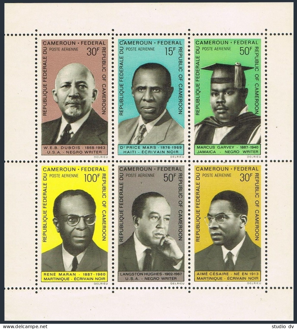 Cameroun C132a,MNH. Mi Bl.6. Negro Writers,1969.Du Bois,Price Mars,Aime Cesaire, - Kameroen (1960-...)