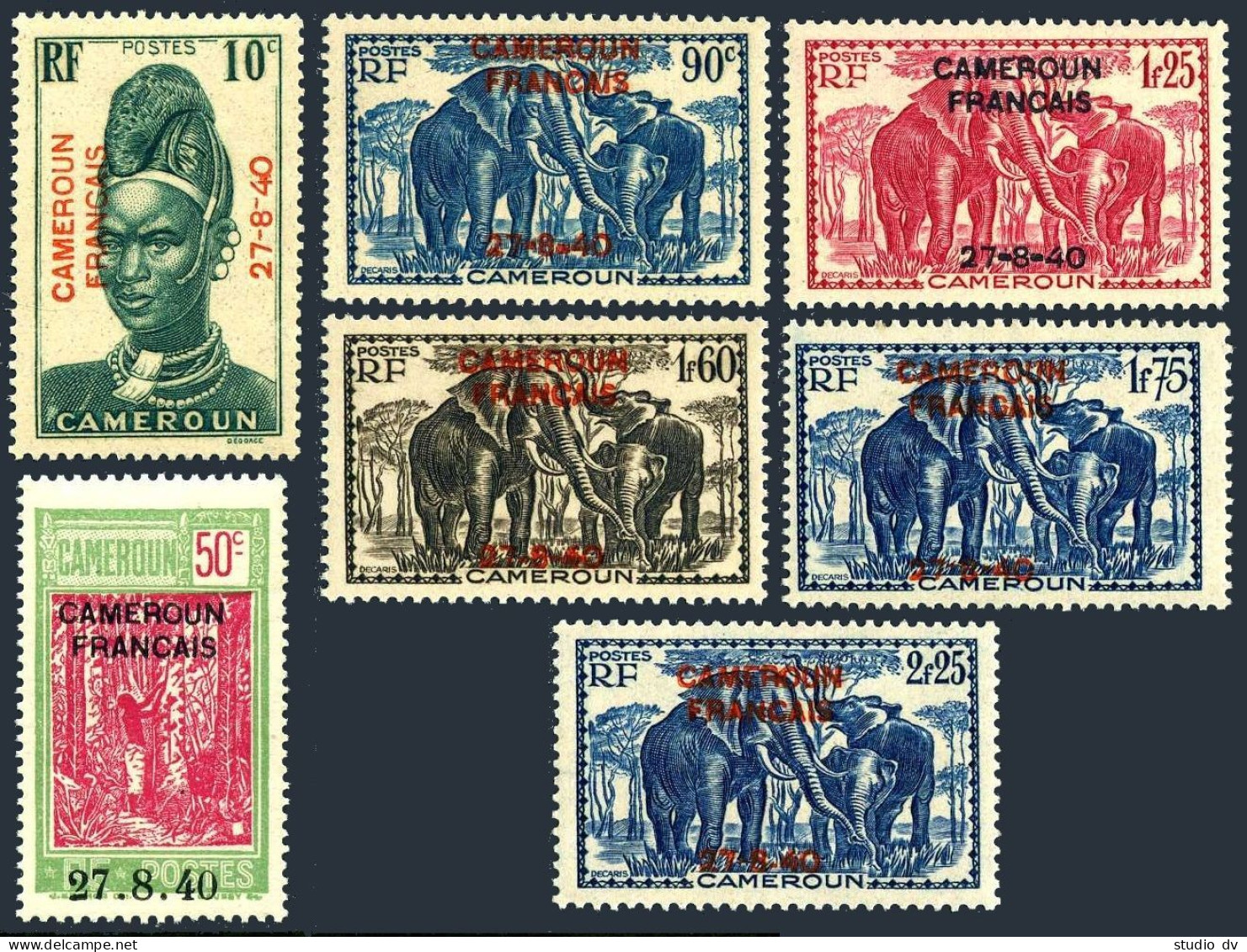 Cameroun 259/274 Set-7, MNH Dry Gum. Mandara Woman,Taping Rubber Tree,Elephants. - Cameroun (1960-...)
