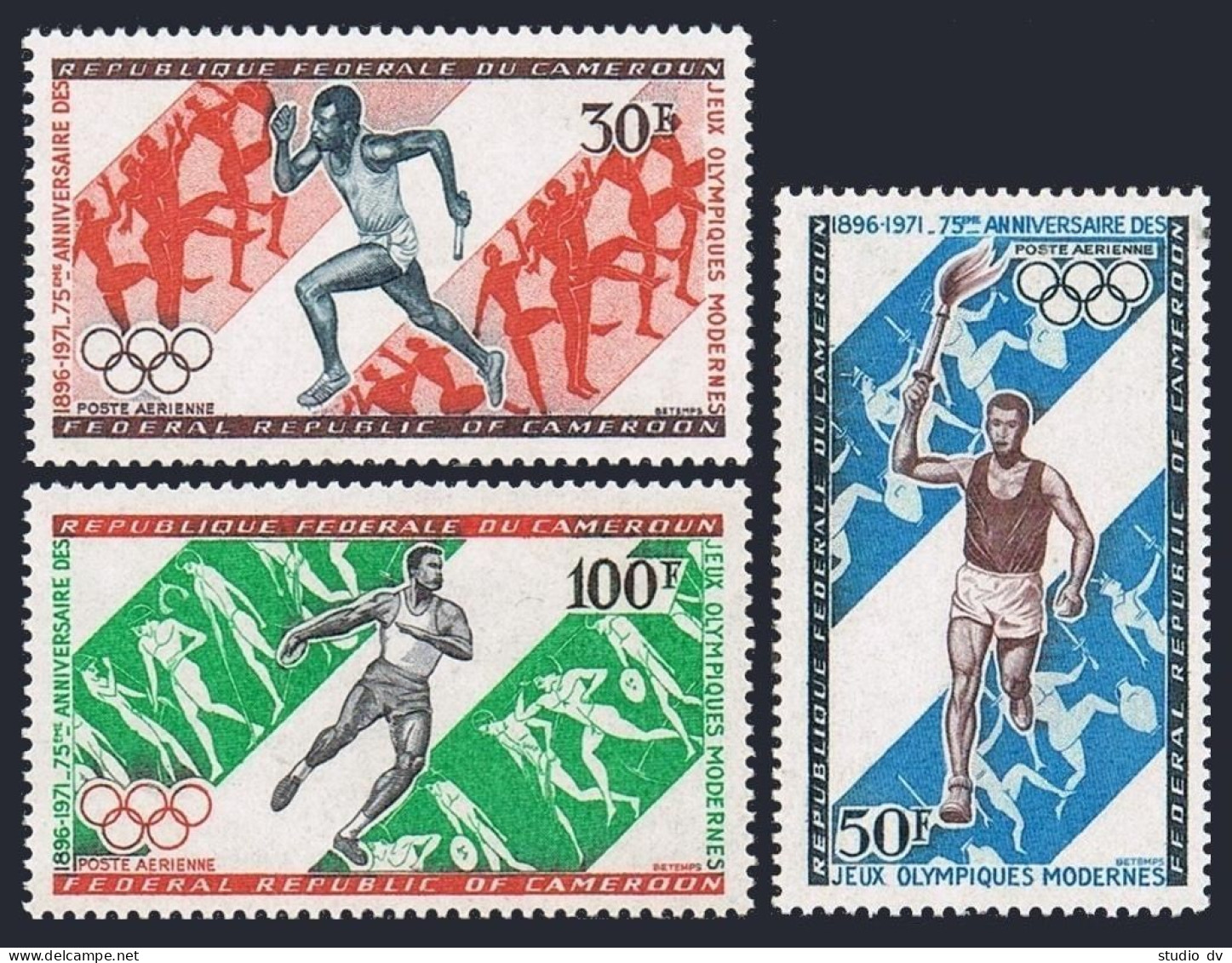Cameroun C164-C166, MNH. Mi 653-655. Olympic Games, 75th Ann. 1971. Relay Race, - Kamerun (1960-...)