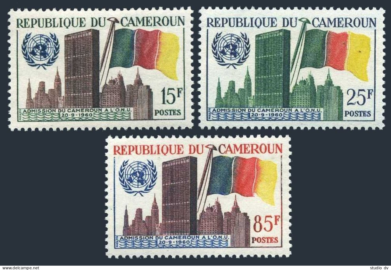 Cameroun 340-342, MNH. Michel 329-331. Admission To UN In 1960. UN Headquarters. - Kameroen (1960-...)
