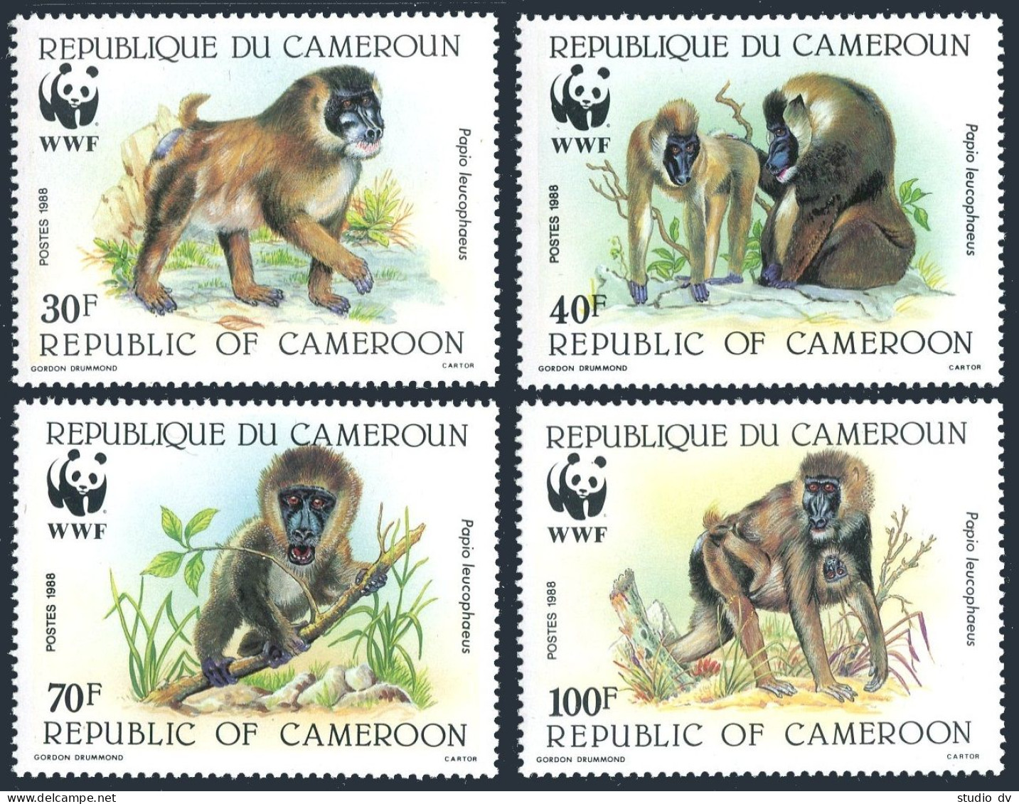 Cameroun 843-846, MNH. Michel 1155-1158. WWF 1988. Baboons. - Kamerun (1960-...)