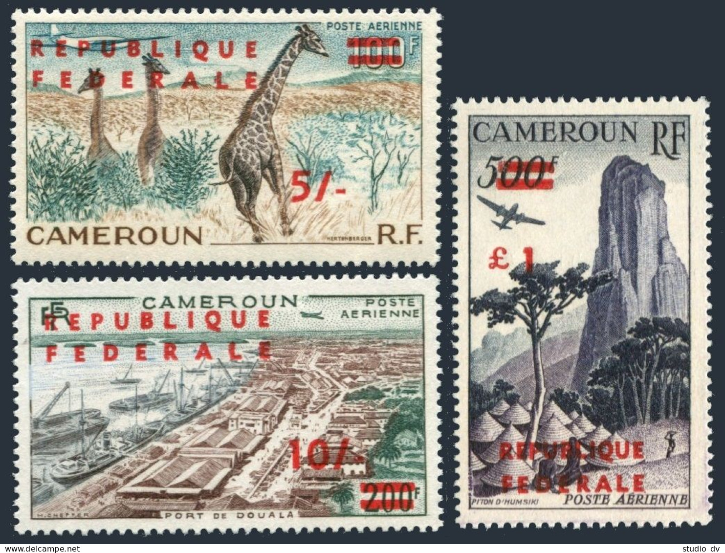 Cameroun C38-C40,MNH.Michel 341-343-II. Giraffes,Port De Douala,Piton D Humsiki. - Kameroen (1960-...)