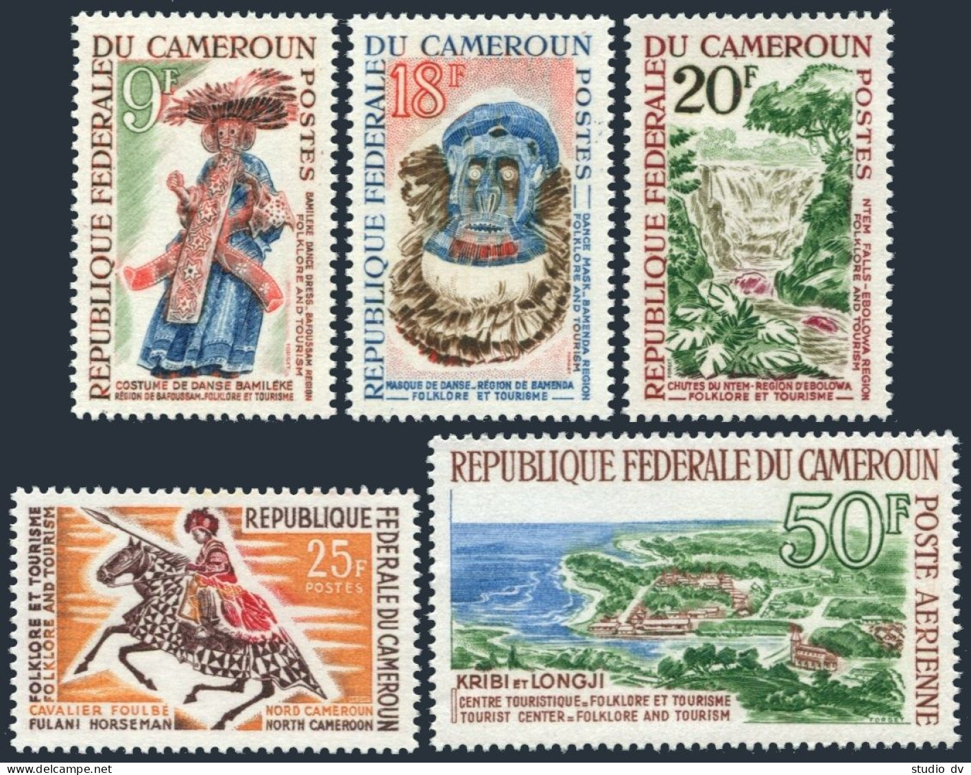 Cameroun 405-408, C50, MNH. Mi 413-414, 417-419. Dance Dress, Mask, Falls, Port. - Cameroon (1960-...)