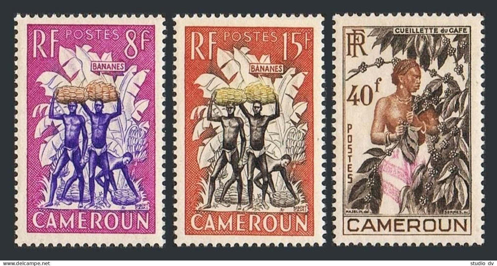 Cameroun 323-325, MNH. Michel 306-308. Bananas. Coffee Beans. 1954. - Kameroen (1960-...)