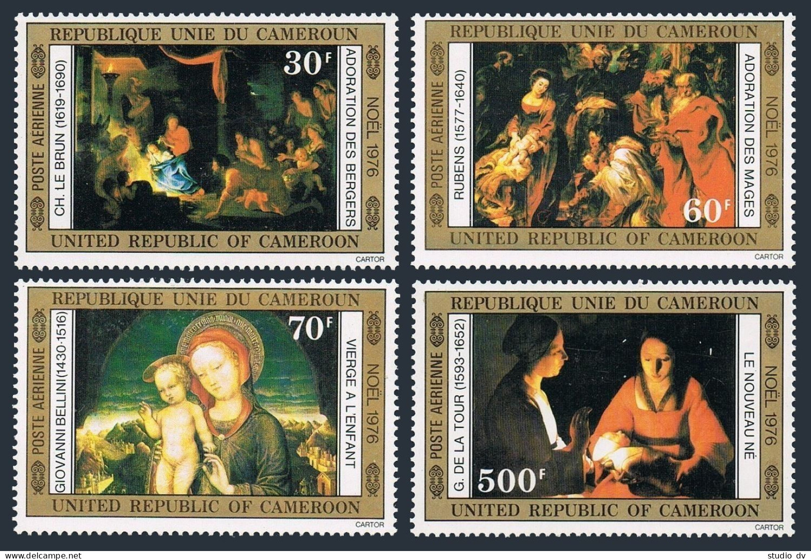 Cameroun C235-C238,MNH.Michel 828-831. Christmas 1976.Bellini,Le Brun,Rubens, - Cameroon (1960-...)