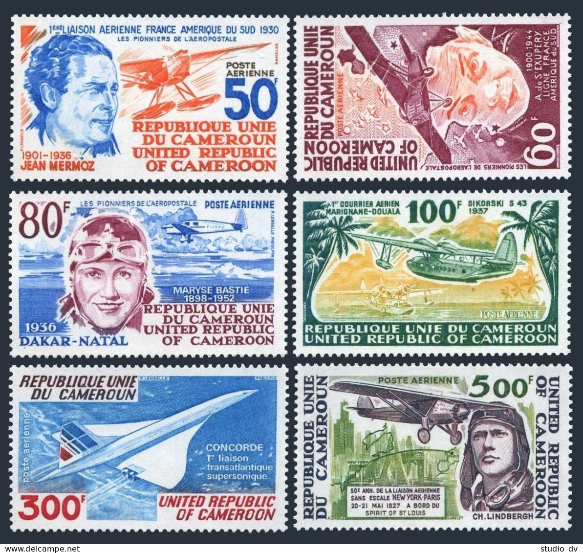Cameroun C245-C250, MNH. Michel 843-848. Aviation Pioneers, Events. 1977.Mermoz, - Cameroon (1960-...)