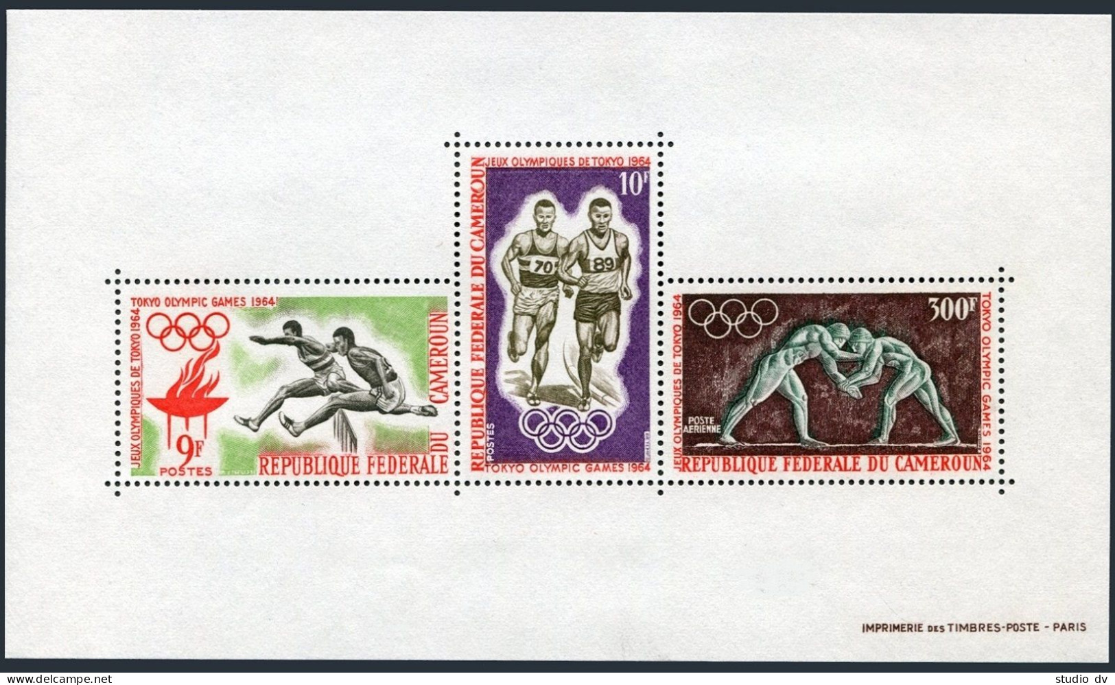 Cameroun 403-404,C49,C49a, MNH. Olympics Tokyo-1964. Hurdling,Runners,Wrestlers. - Cameroon (1960-...)