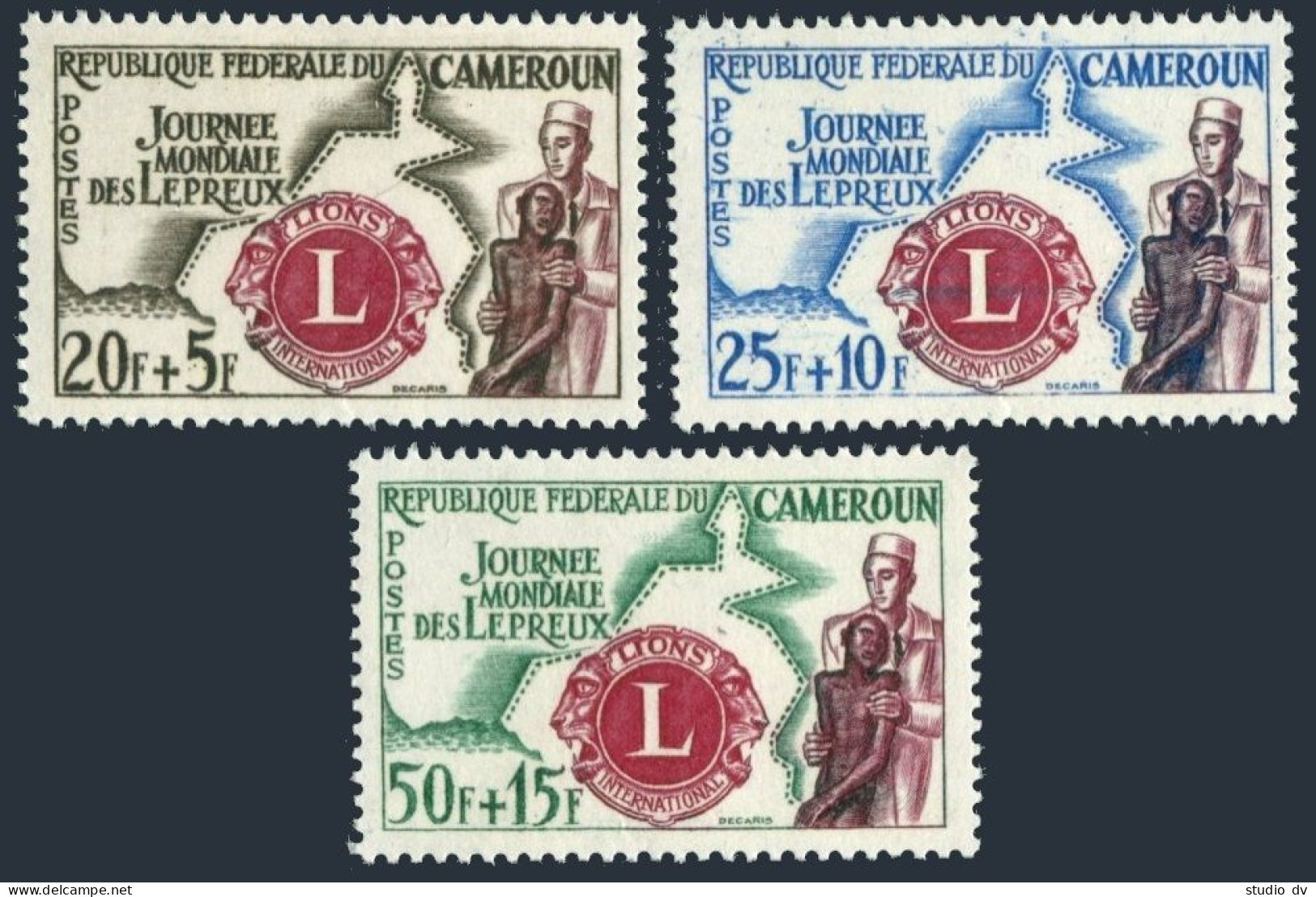 Cameroun B33-B35, MNH. Michel 350-352. Lion Club 1962. Leprosy Relief Work, Map. - Cameroon (1960-...)