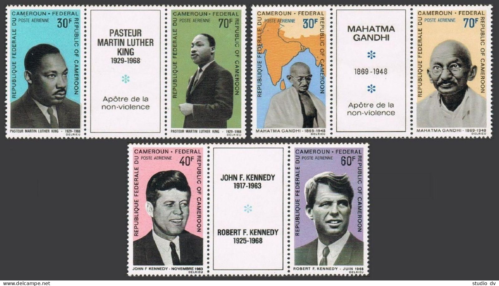 Cameroun C111-C116,C115a,MNH. Mi 557-562,Bl.5.Martin Luther King,Gandhi,Kennedy. - Cameroun (1960-...)