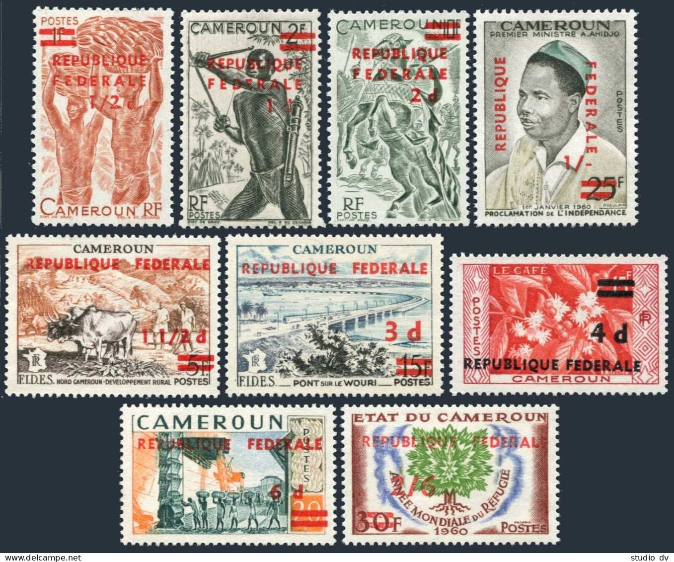 Cameroun 343-351, MNH-1. Mi 332-340. 1961. Carrying Bananas,Bowman,Bridge,Oak. - Camerun (1960-...)