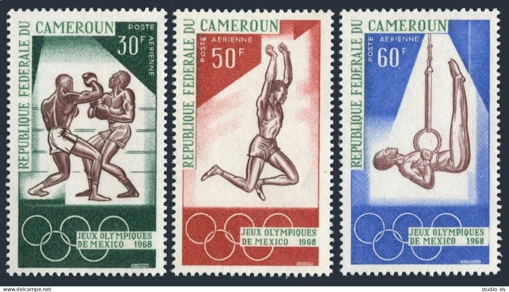 Cameroun C107-C109,C109a,MNH. Mi 552-554,Bl.4. Olympics Mexico-1968.Boxing,Jump, - Cameroun (1960-...)