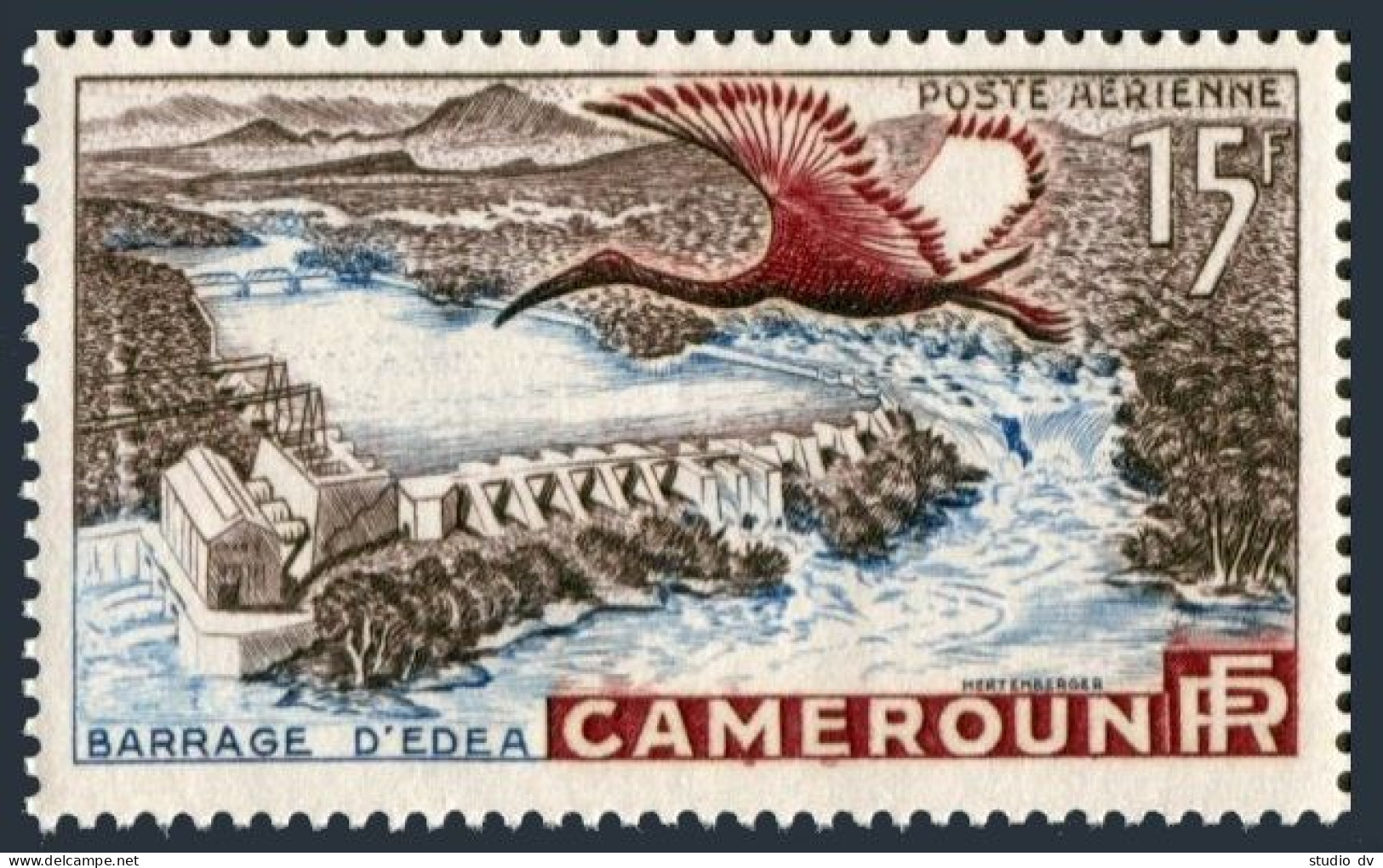 Cameroun C31,MNH.Michel 303. Edea Dam Om Sanaga River,1954.Sacred Ibis. - Camerun (1960-...)