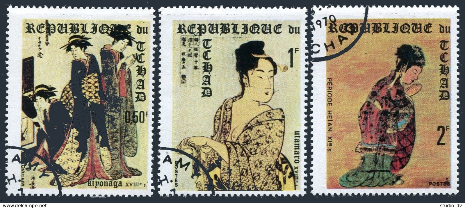 Chad 225Fa-225Fc, CTO. Michel 314-316. EXPO-1970. Japanese Prints Of Women. - Chad (1960-...)