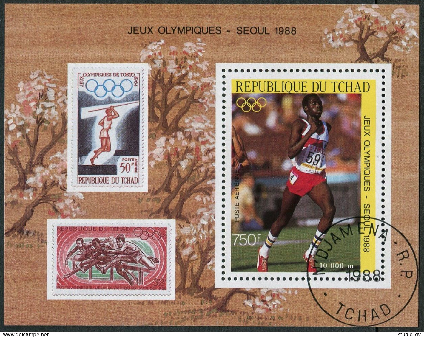 Chad C297, CTO. Michel 1170 Bl.240. Olympics Seoul-1988, 10.000-meter Race. - Chad (1960-...)