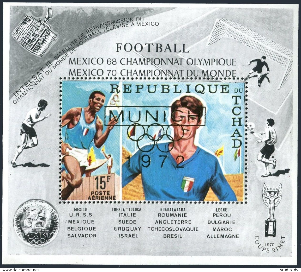 Chad C88B, MNH. Michel 308 Bl.8. Olympics Munich-1972 Overprinted Soccer Player. - Chad (1960-...)