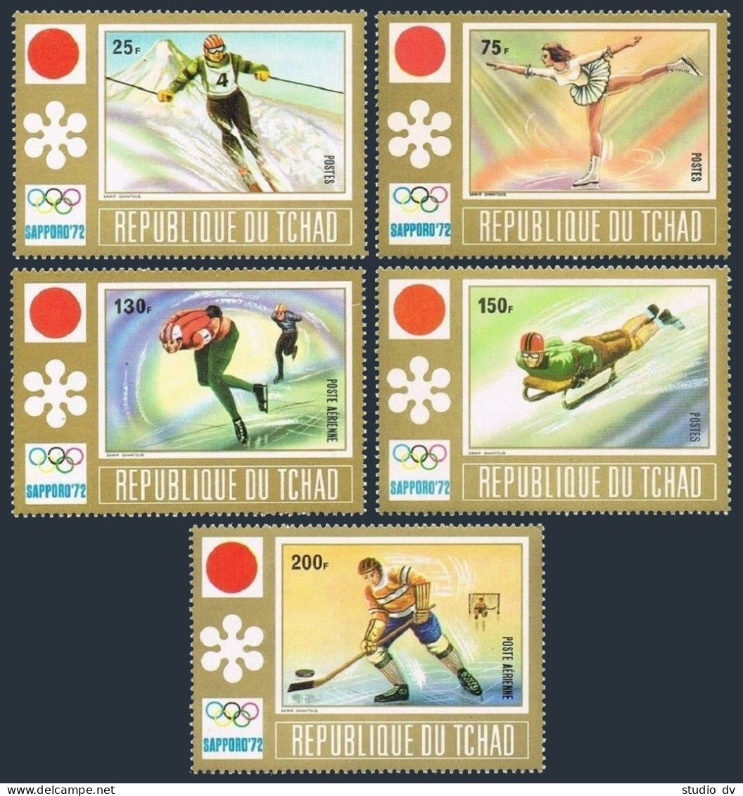 Chad 248-250, C114-C115, MNH. Michel 502-506. Olympics Sapporo-1972. Skiing,Luge - Chad (1960-...)