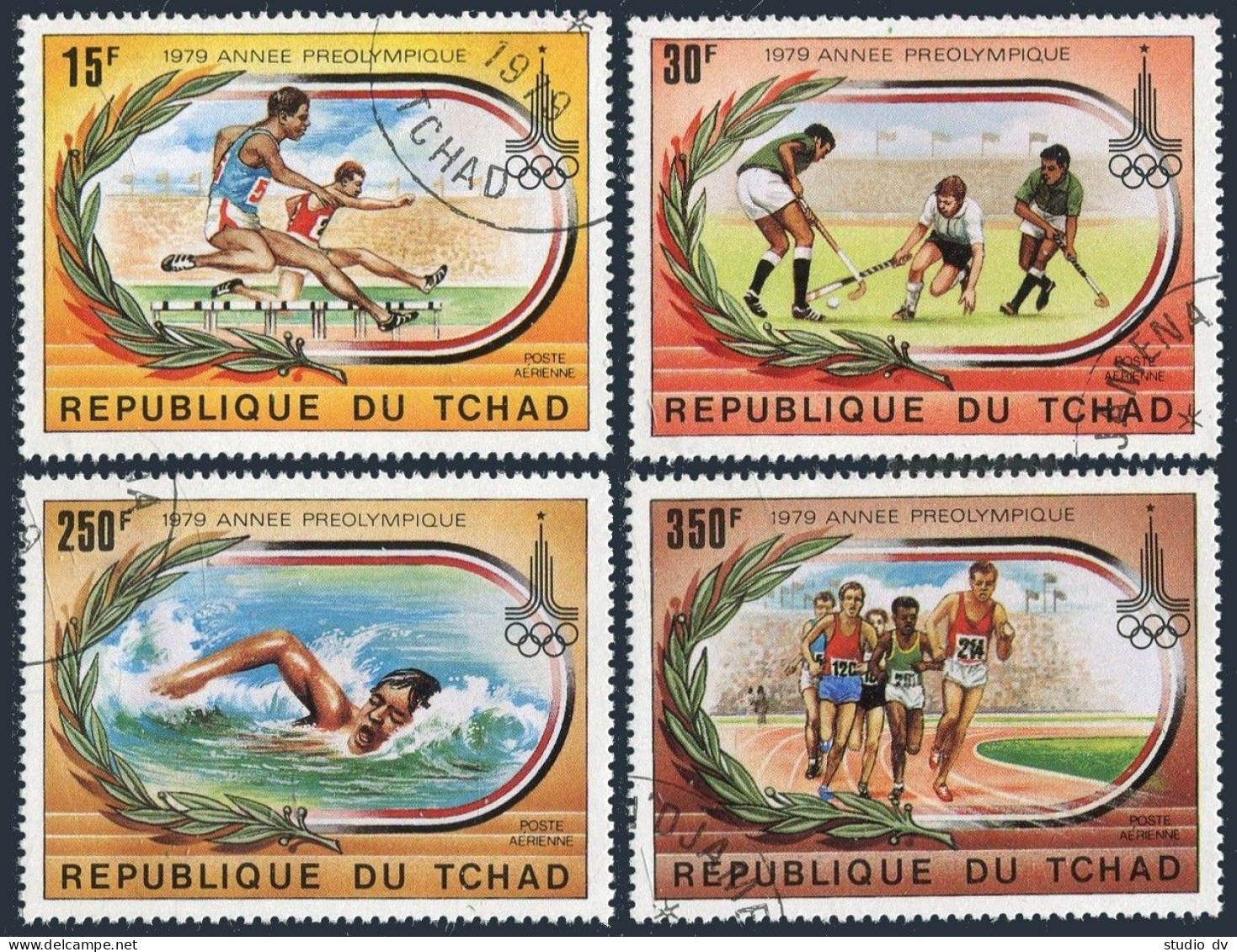 Chad C244-C247,C248,CTO.Michel 867-870,Bl.78. Pre-Olympics Moscow-1980.Yachting, - Chad (1960-...)