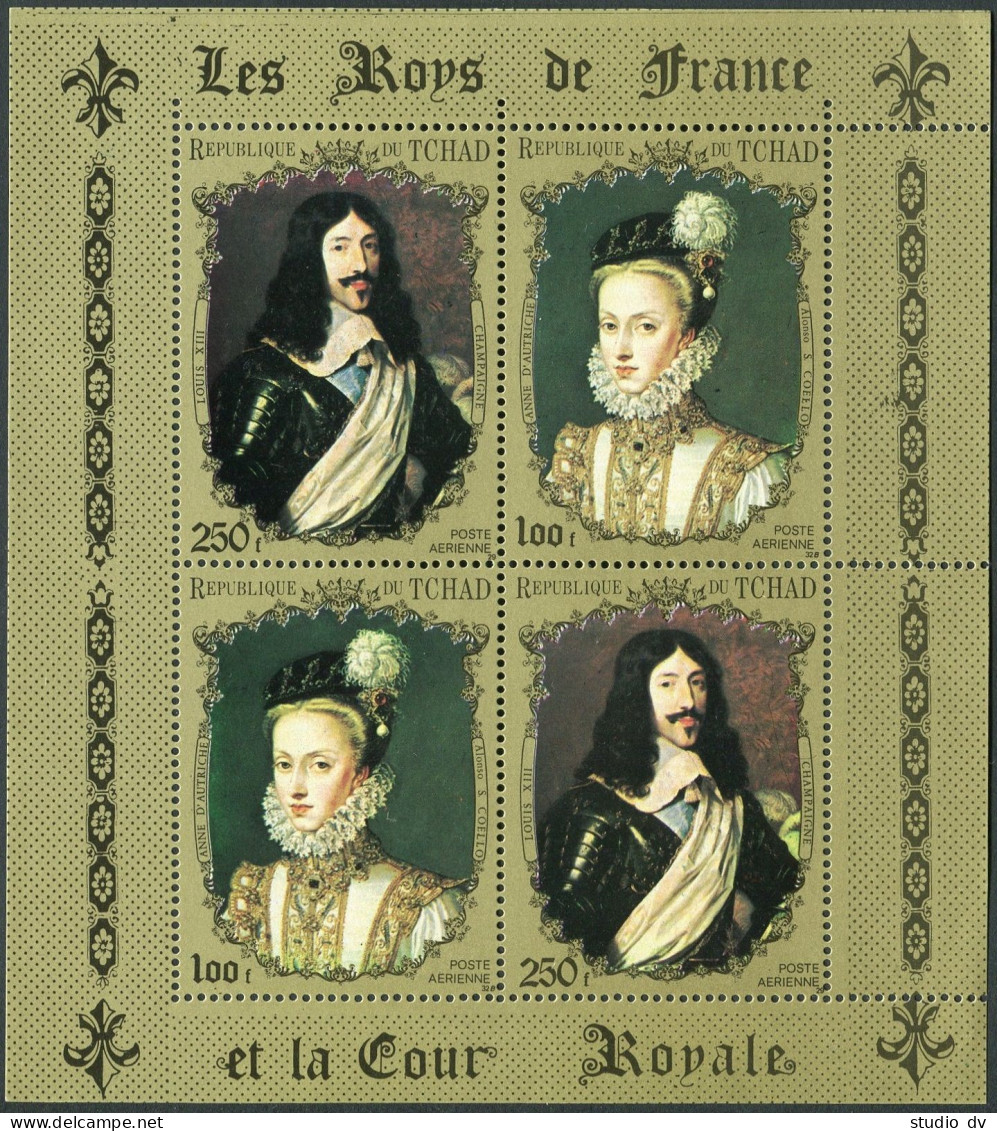 Chad 233F Ab Sheet,MNH.Mi 518-519. Anne Of Austria,Coello;Louis XIII,Champaigne. - Chad (1960-...)