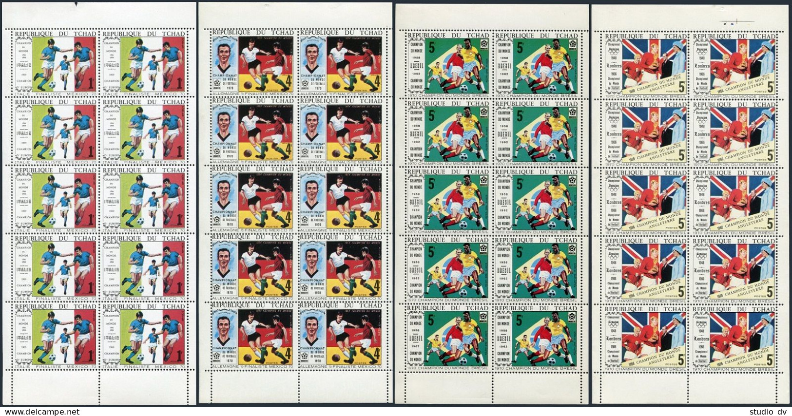 Chad 227A-227D Sheets, MNH. Michel 309-312 Klb. World Soccer Cup Mexico-1970. - Chad (1960-...)