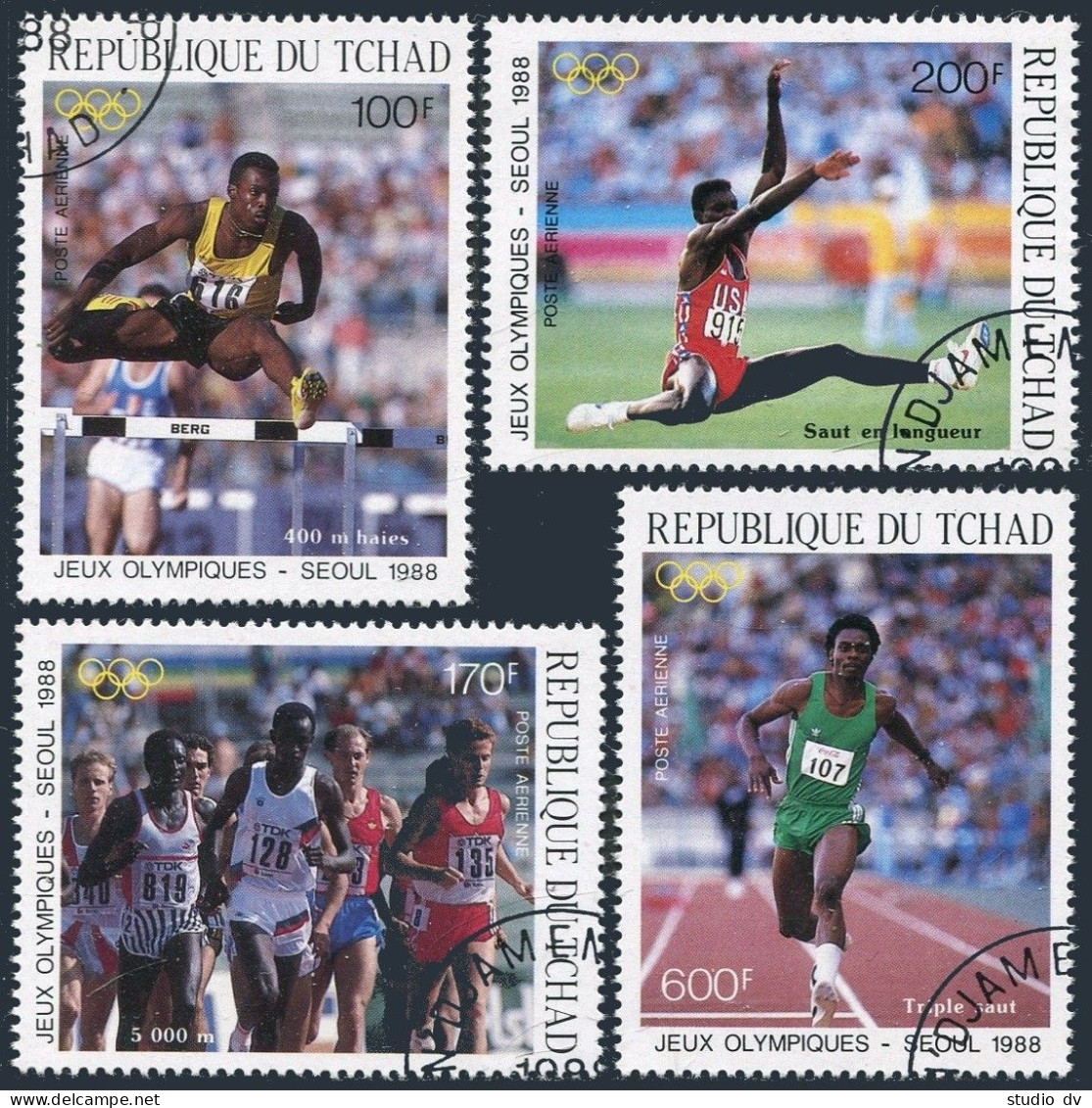 Chad C293-C296,C297, CTO. Mi 1166-1169, Bl.240. Olympics Seoul-1988. Athletic. - Tchad (1960-...)
