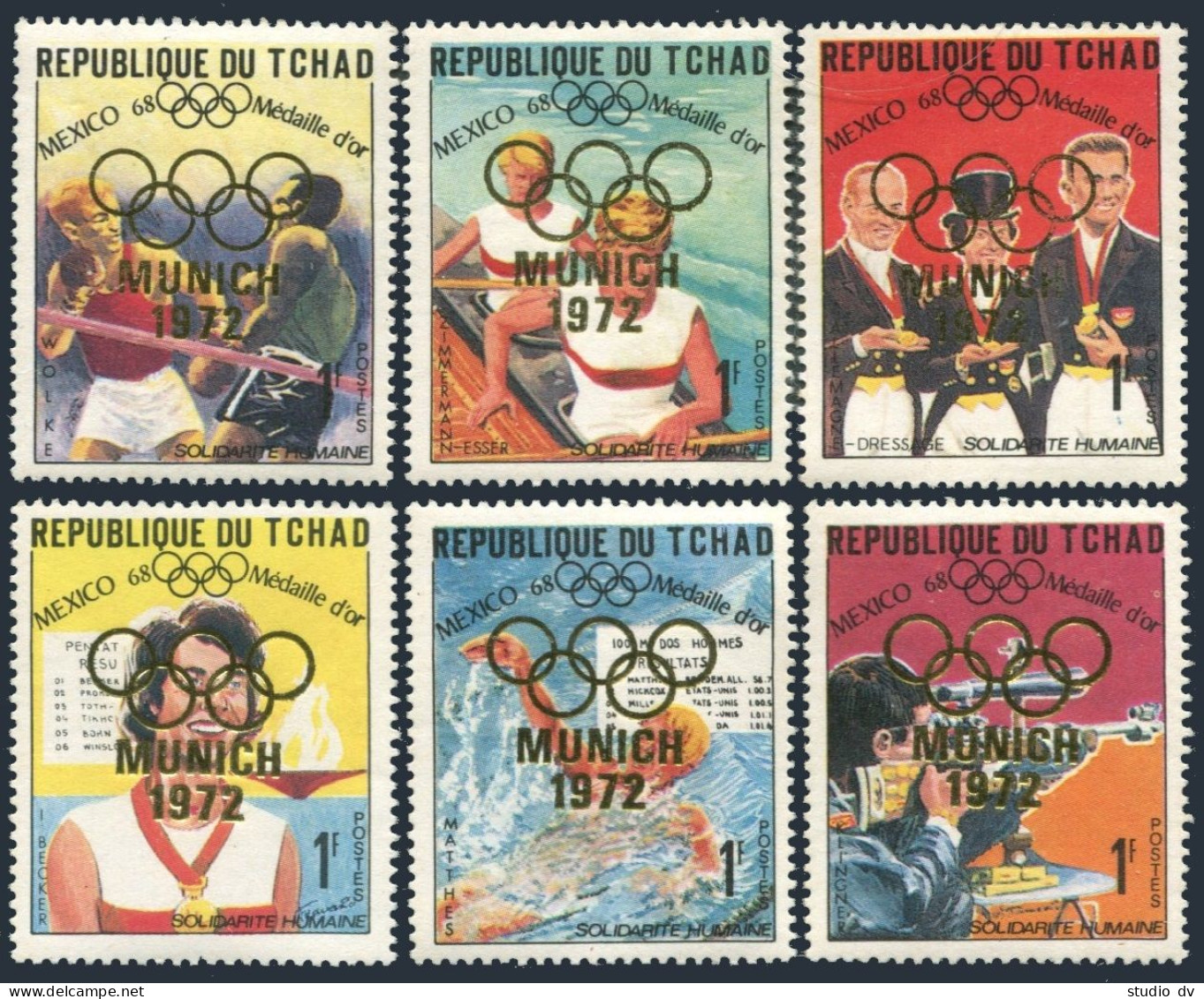 Chad 245A-245F,MNH.Michel 462-467. Olympics Munich-1972.Overprinted In Gold. - Chad (1960-...)