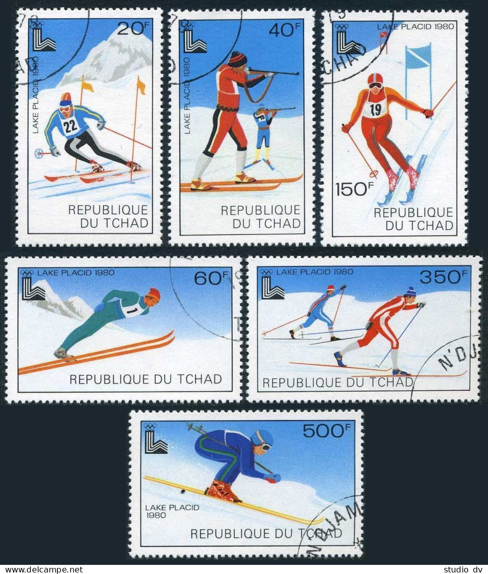 Chad 381-386,CTO.Mi 877-882. Olympics Lake Placid-1980:Slalom,Biathlon,Skiing, - Tchad (1960-...)