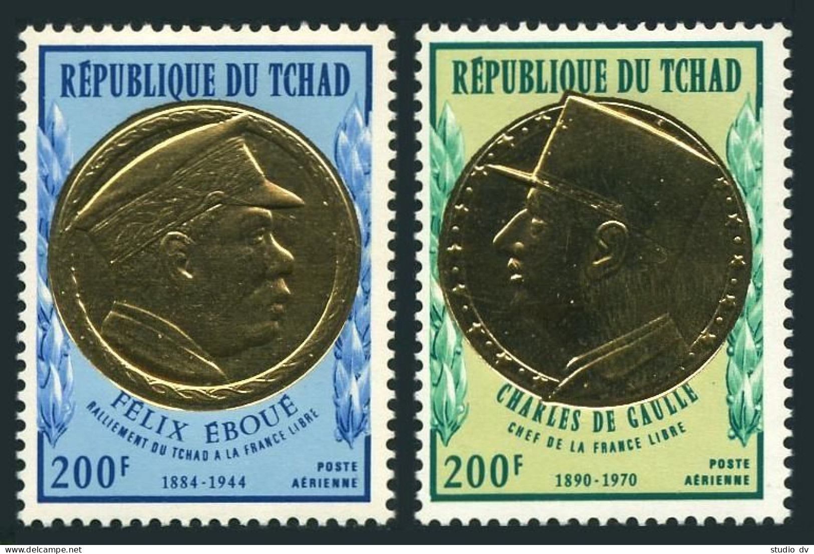 Chad C92-C93,hinged.Mi 424-425. Presidents Felix Eboue,Charles De Gaulle,1971. - Tchad (1960-...)
