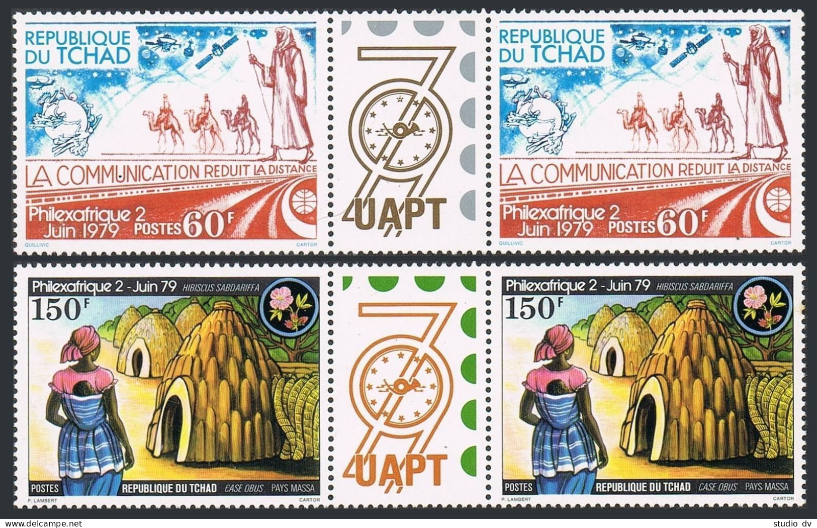 Chad 365-366 Pairs/label,MNH.Michel 847-848.PHILEXAFRIQUE-1979.UPU,Camel Caravan - Chad (1960-...)