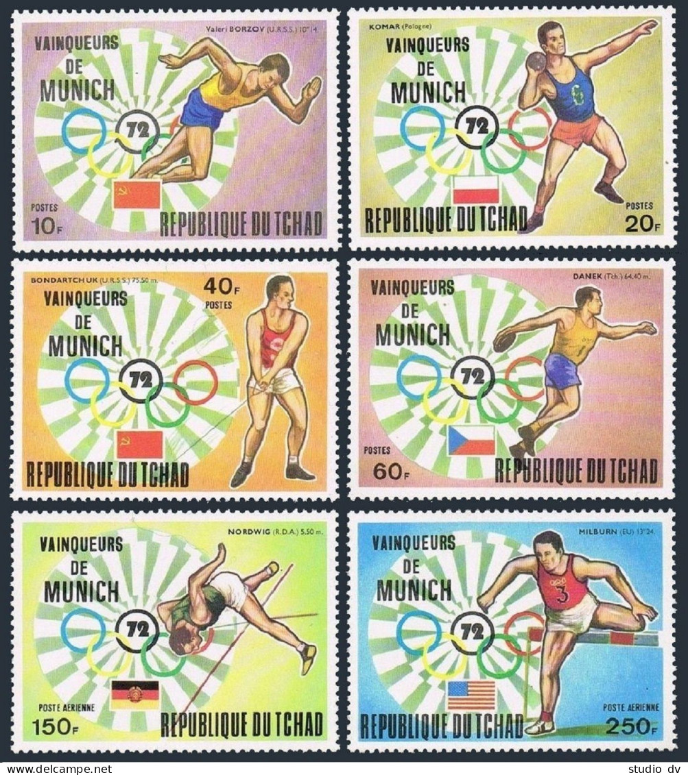 Chad 281-284, C148-C149, MNH. Mi 620-625. Olympics Munich-1972, Winners, Set 1. - Chad (1960-...)