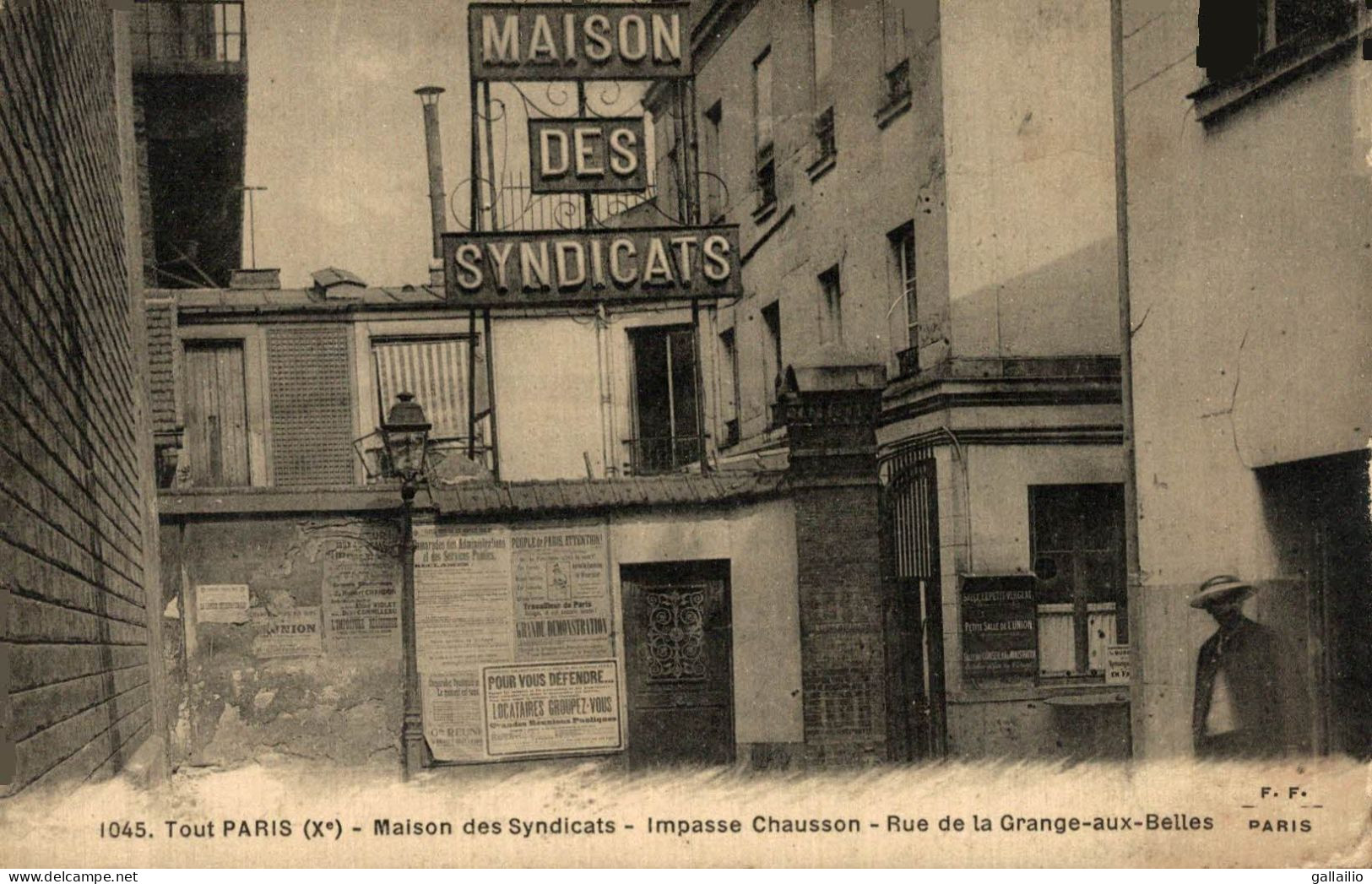 RARE PARIS MAISON DES SYNDICATS IMPASSE CHAUSSON RUE DE LA GRANGE AUX BELLES - District 10