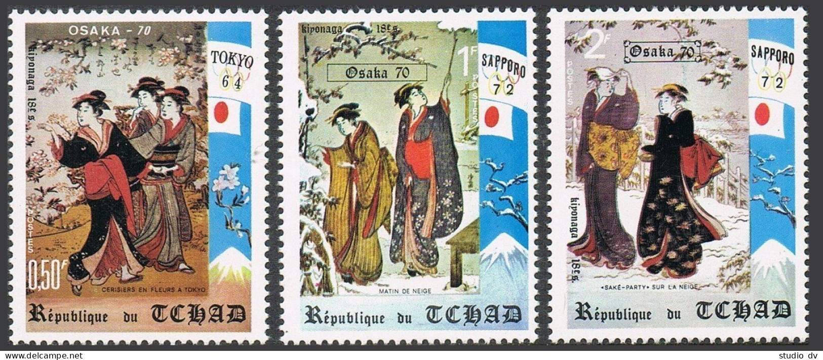 Chad 231G-231I, MNH. Mi 352-354. Olympics Sapporo-1972. Paintings By Kijonaga. - Chad (1960-...)