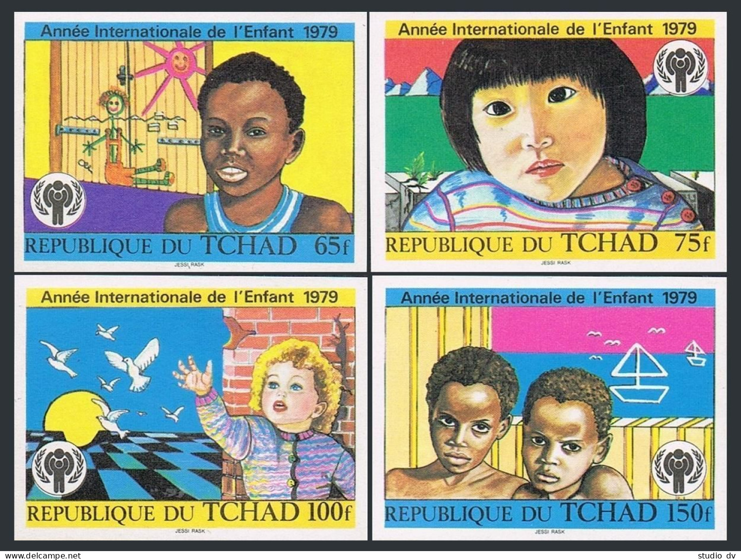 Chad 374-377,378 Imperf, MNH. Mi 856B-859B,Bl.76B. Year Of Child IYC-1979. Doves - Chad (1960-...)