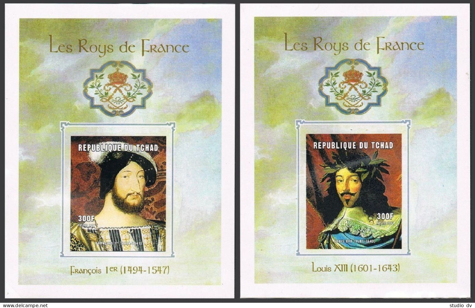 Chad 911a-914a Imperf Deluxe,MNH. French Rulers,2001.King Francis I,Louis XIII, - Chad (1960-...)