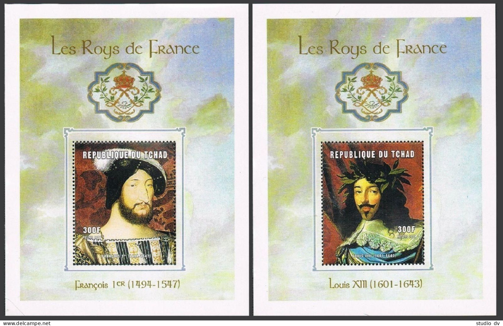 Chad 911a-914a Deluxe,MNH. French Rulers,2001.King Francis I,King Louis XIII, - Tchad (1960-...)