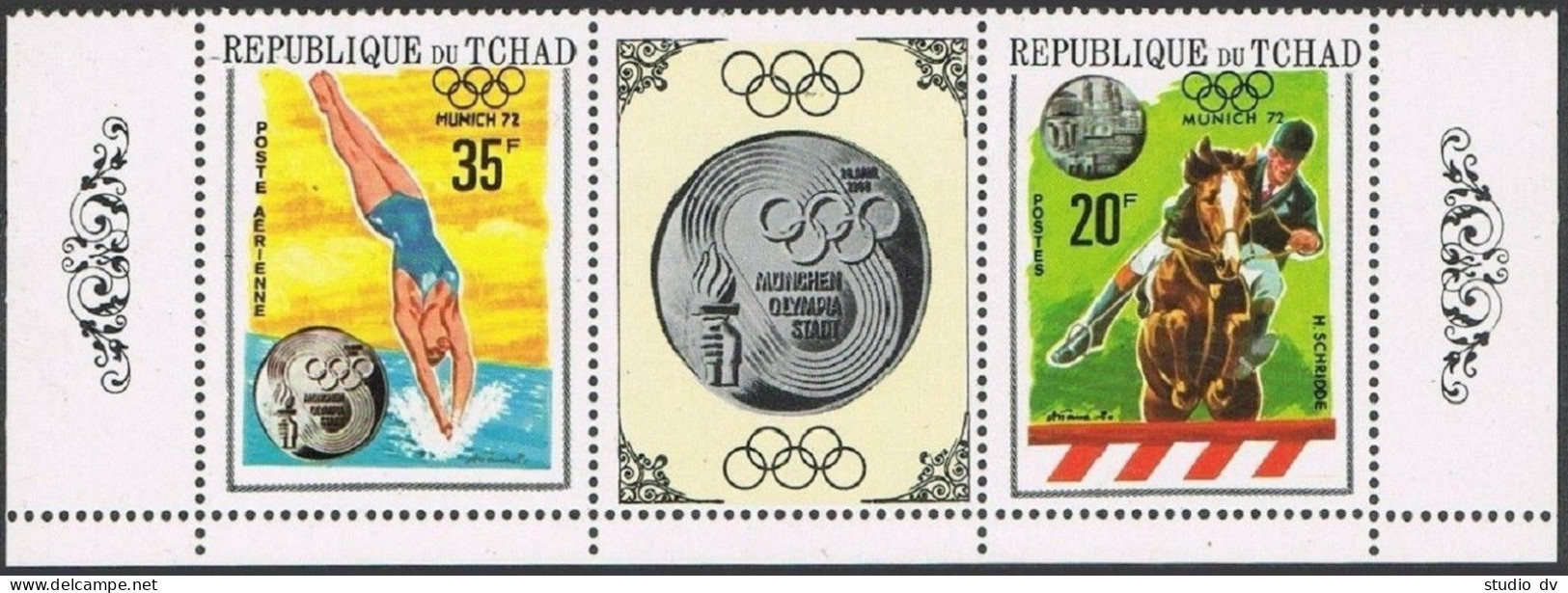 Chad 228A A-c,228B Ab/label,MNH.Michel 325-329. Olympics Munich-1972.Equestrian, - Chad (1960-...)