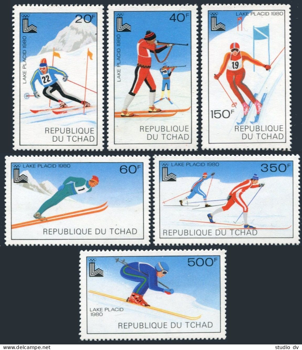 Chad 381-386, MNH. Mi 877-882. Olympics Lake Placid-1980. Slalom, Biathlon, Ski  - Chad (1960-...)