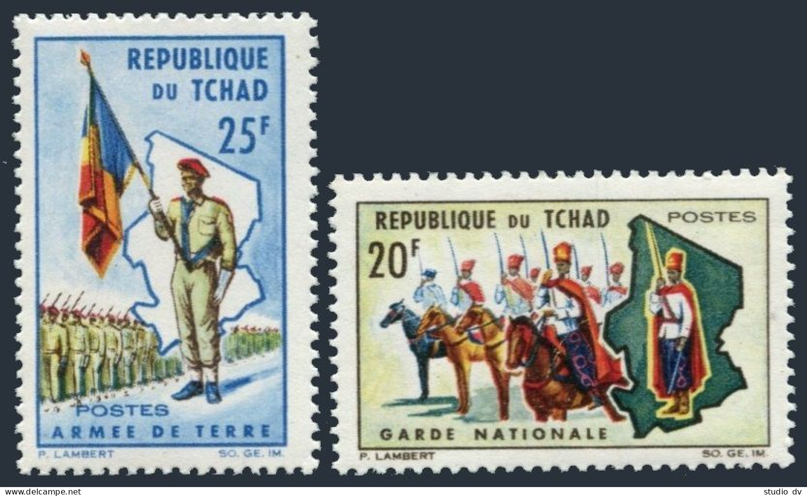 Chad 104-105, MNH. Michel 127-128. Army Of Chad, 1964. Guard, Infantry. - Tschad (1960-...)