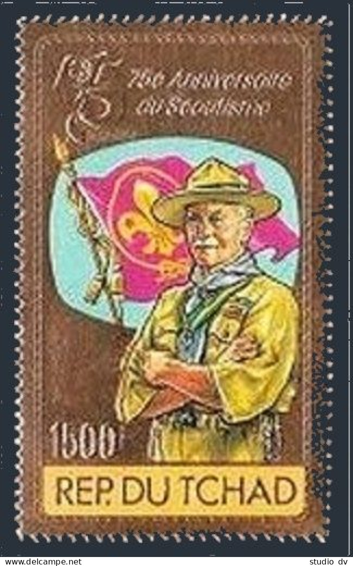 Chad 412A Gold,MNH.Michel 915A. Scouting Year 1982.Lord Baden-Powell,Flag. - Tchad (1960-...)