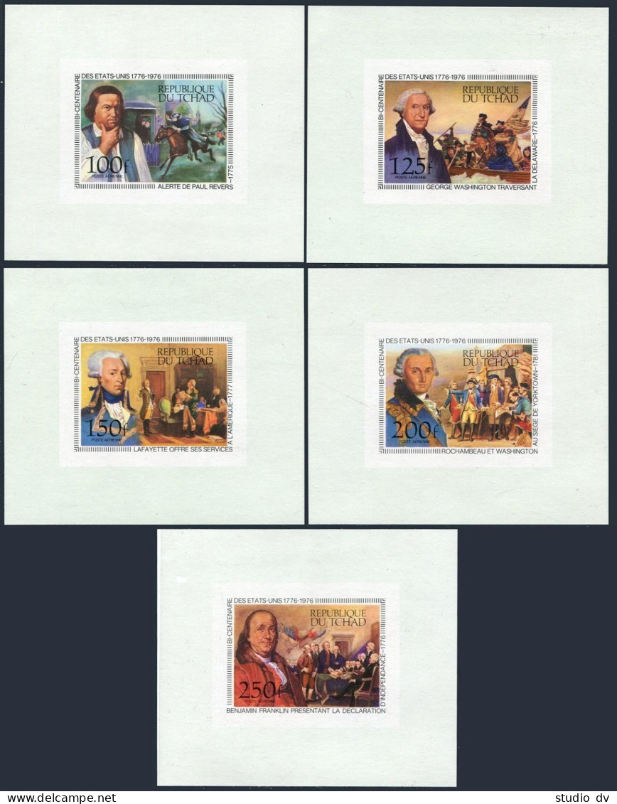 Chad C181-C185 Deluxe Sheets, MNH. USA-200, 1976. Revere, Washington, Lafayette, - Tsjaad (1960-...)