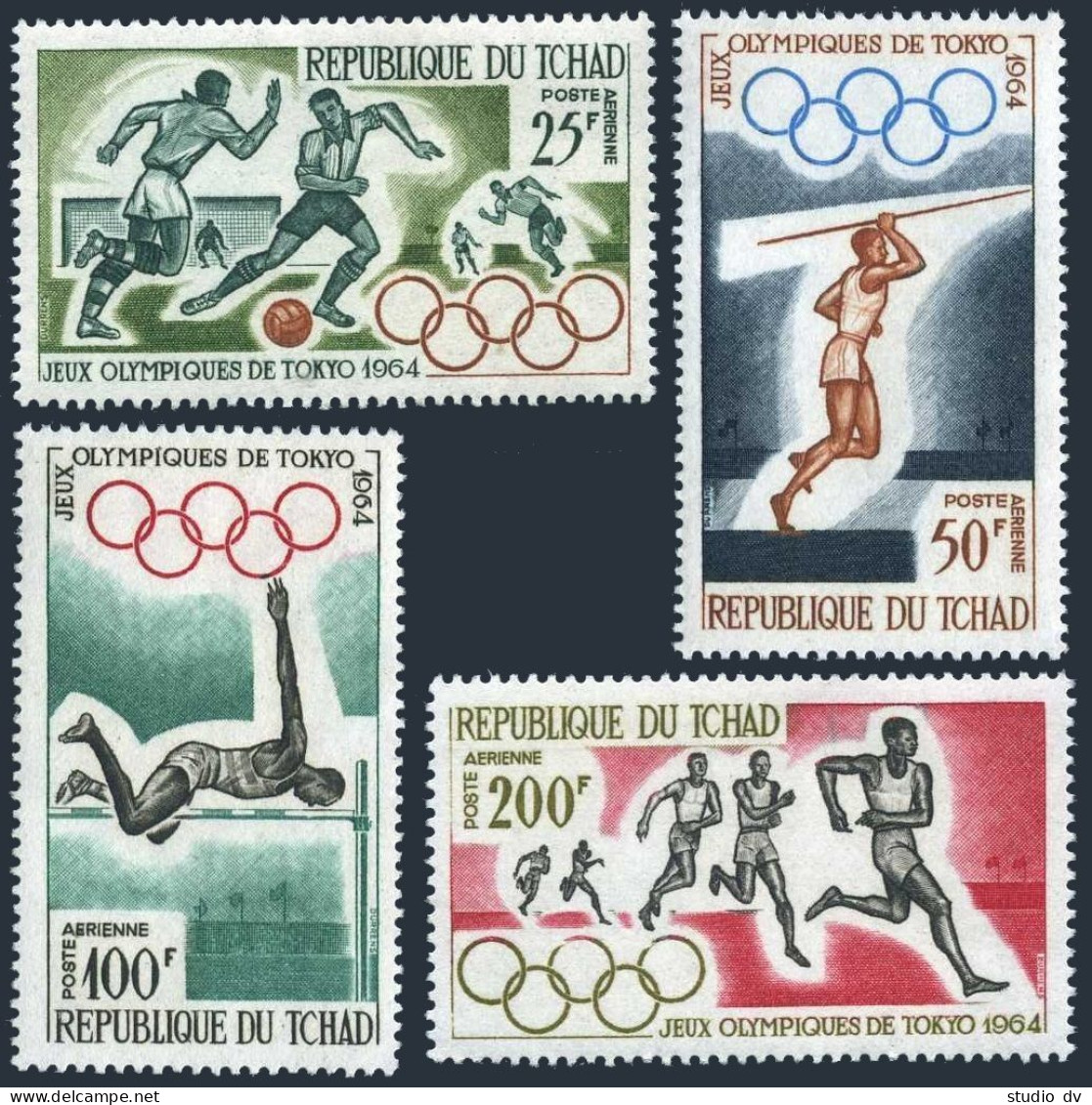 Chad C15-C18, MNH. Mi 120-123. Olympics Tokyo-1964. Soccer, Javelin, High Jump, - Tchad (1960-...)