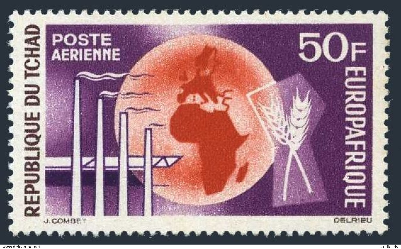 Chad C14, MNH. Michel 119. EUROPAFRICA 1964. Globe, Industry, Agriculture. - Chad (1960-...)