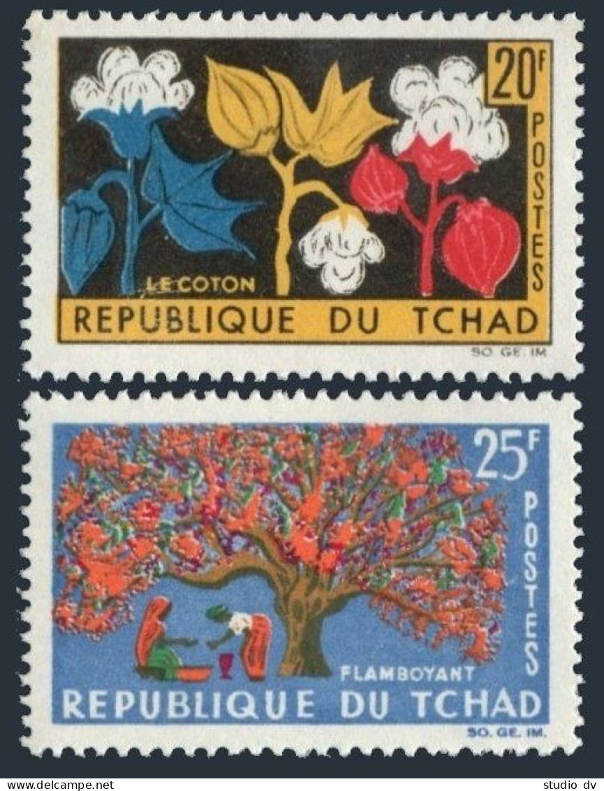 Chad 101-102, MNH. Michel 116-117. Cotton, Royal Poinciana, 1964. - Tchad (1960-...)