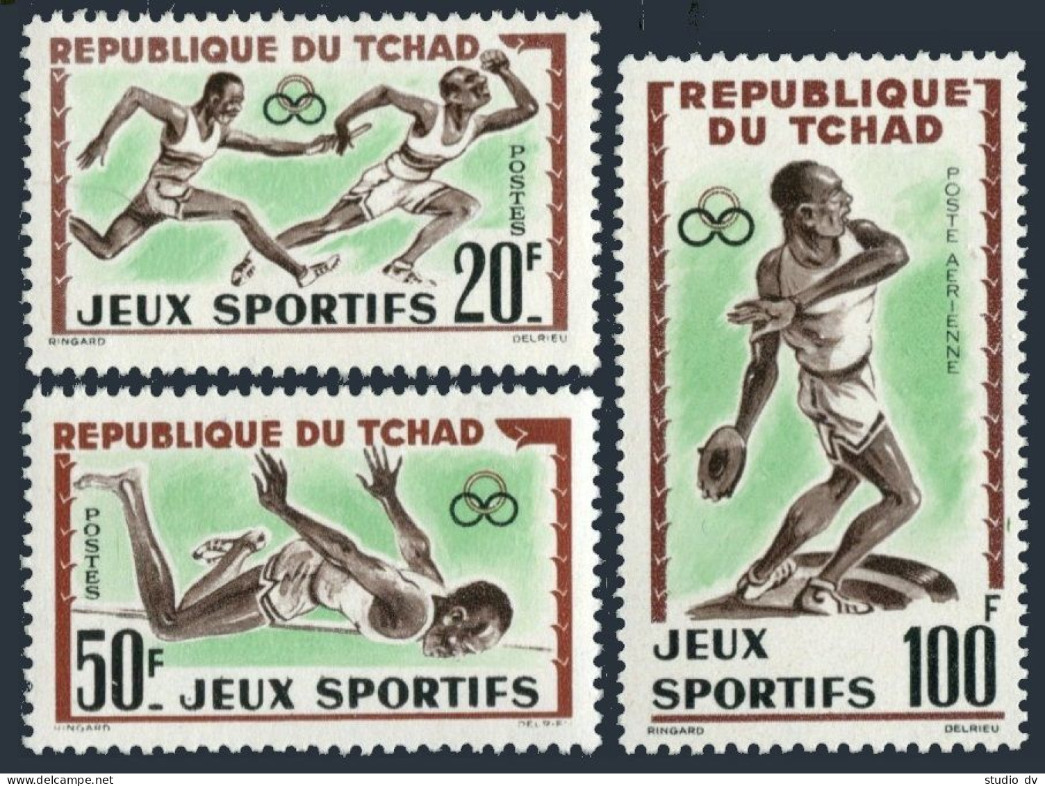 Chad 83-84,C8, MNH. Mi 89-91. Abidjan Games  1962. Relay Race, High Jump, Discus - Tsjaad (1960-...)