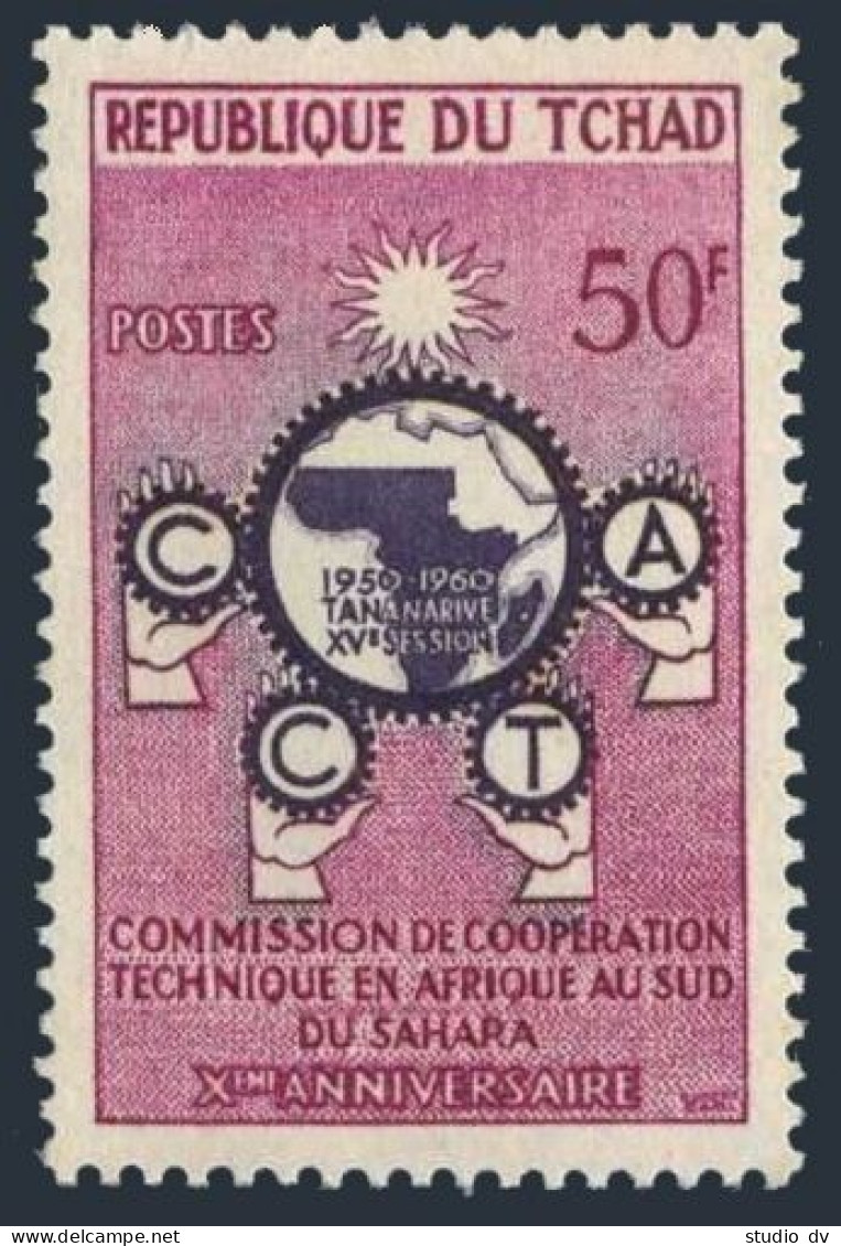 Chad 66, Lightly Hinged. Michel 64. C.C.T.A. 10th Ann. 1960. Map. - Tchad (1960-...)