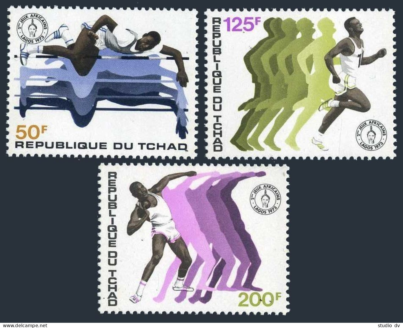 Chad 289-291,292,MNH. African Games 1973:High Jump,Running,Shot Put,Discus. - Tchad (1960-...)