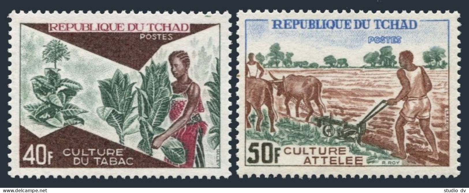 Chad 275-276, MNH. Michel 600-601. Agriculture 1972.Tobacco Cultivation,Plowing. - Tchad (1960-...)