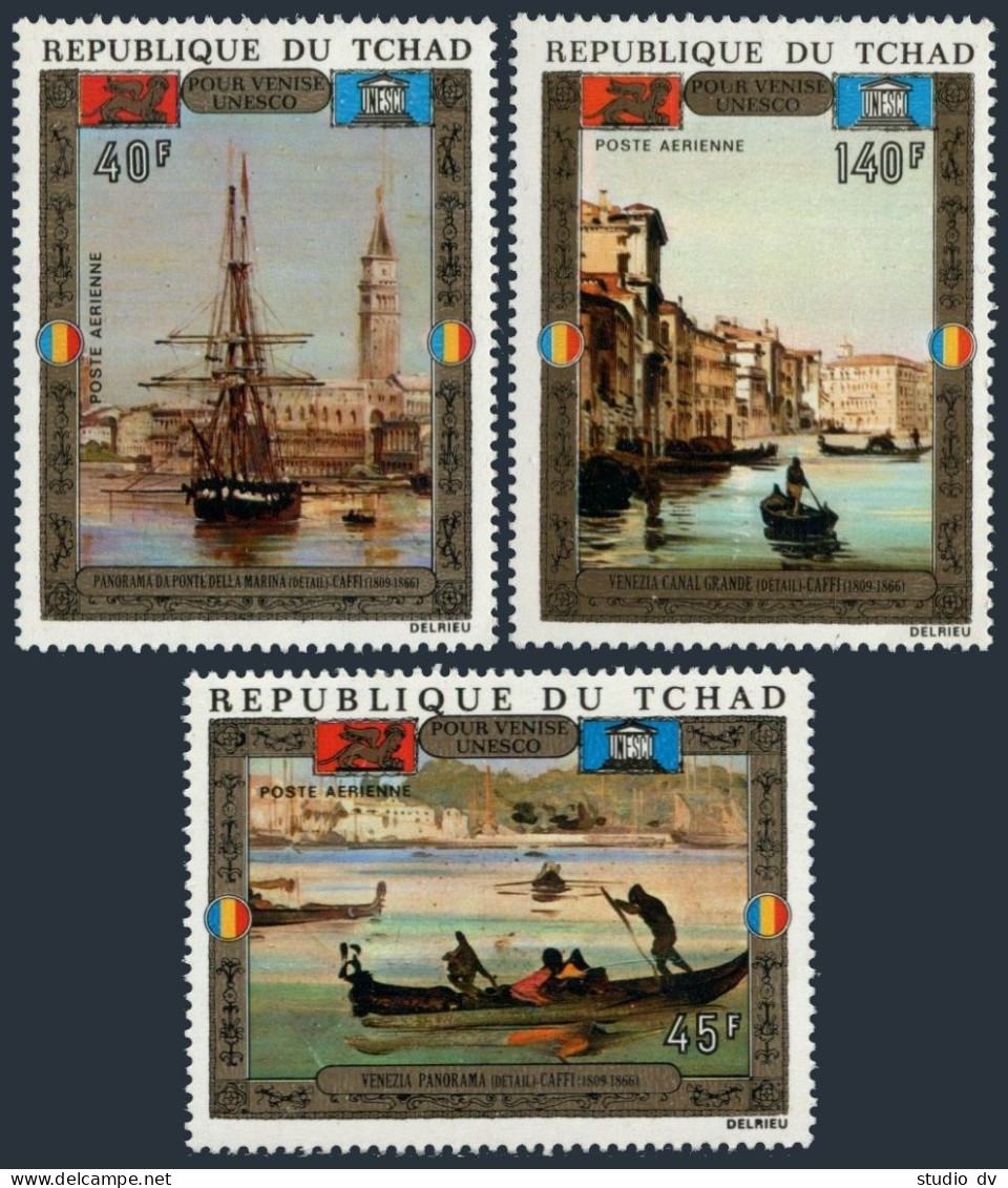 Chad C127-C129,MNH. Mi 515-517. UNESCO Campaign Save Venice,1972.Ippolito Caffi. - Tchad (1960-...)