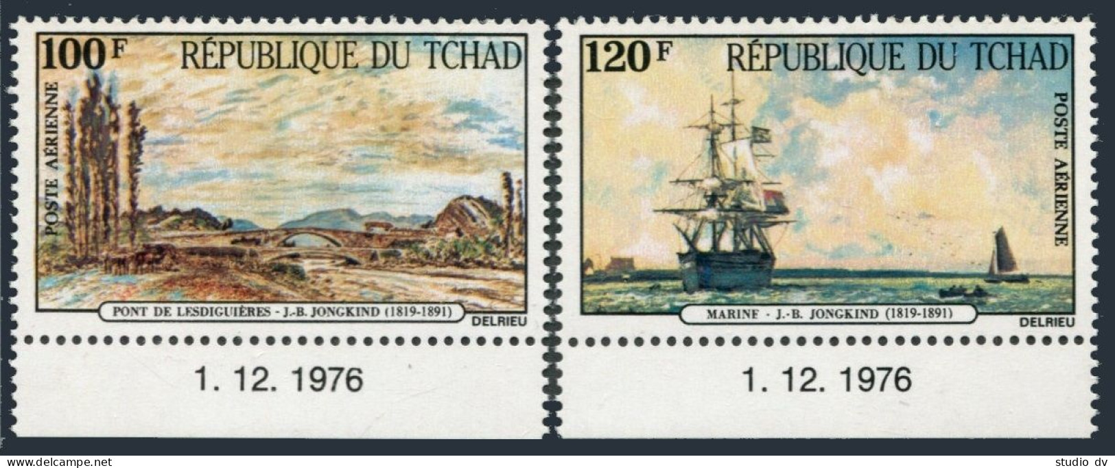 Chad C204-C205,MNH.Mi 773-774. Paintings By Johan J.Jongkind,1976.Bridge,Ship. - Tchad (1960-...)