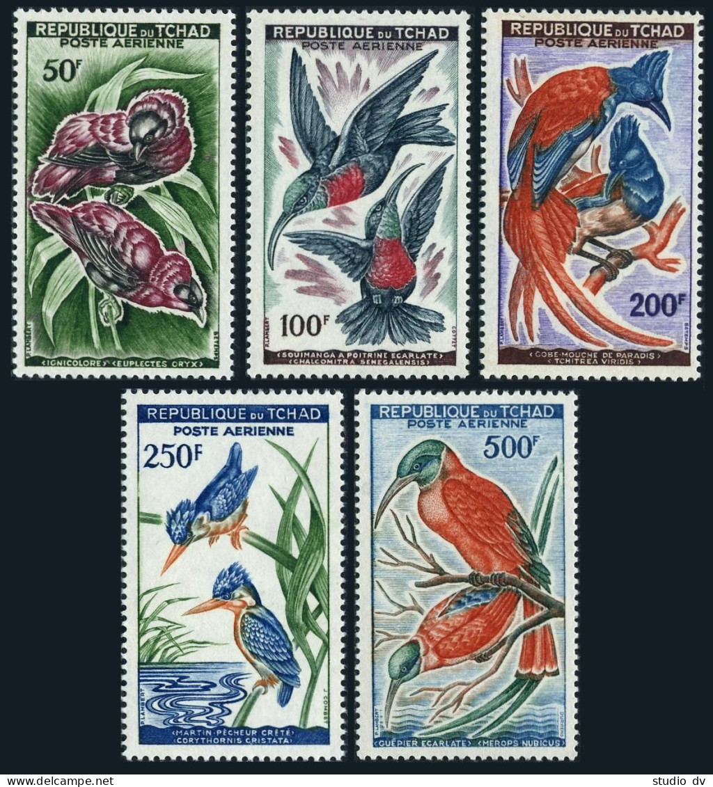 Chad C2-C6, MNH. Mi 82-86. Birds 1961. Sunbird, Flycatcher,Kingfisher,Bee-eater. - Tchad (1960-...)