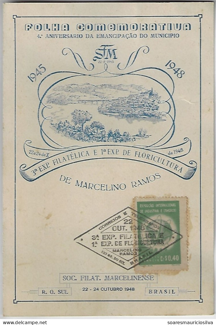 Brazil 1948 Souvenir Card 3rd Philatelic Exhibition And 1st Floriculture Exhibition With Commemorative Cancel - Brieven En Documenten